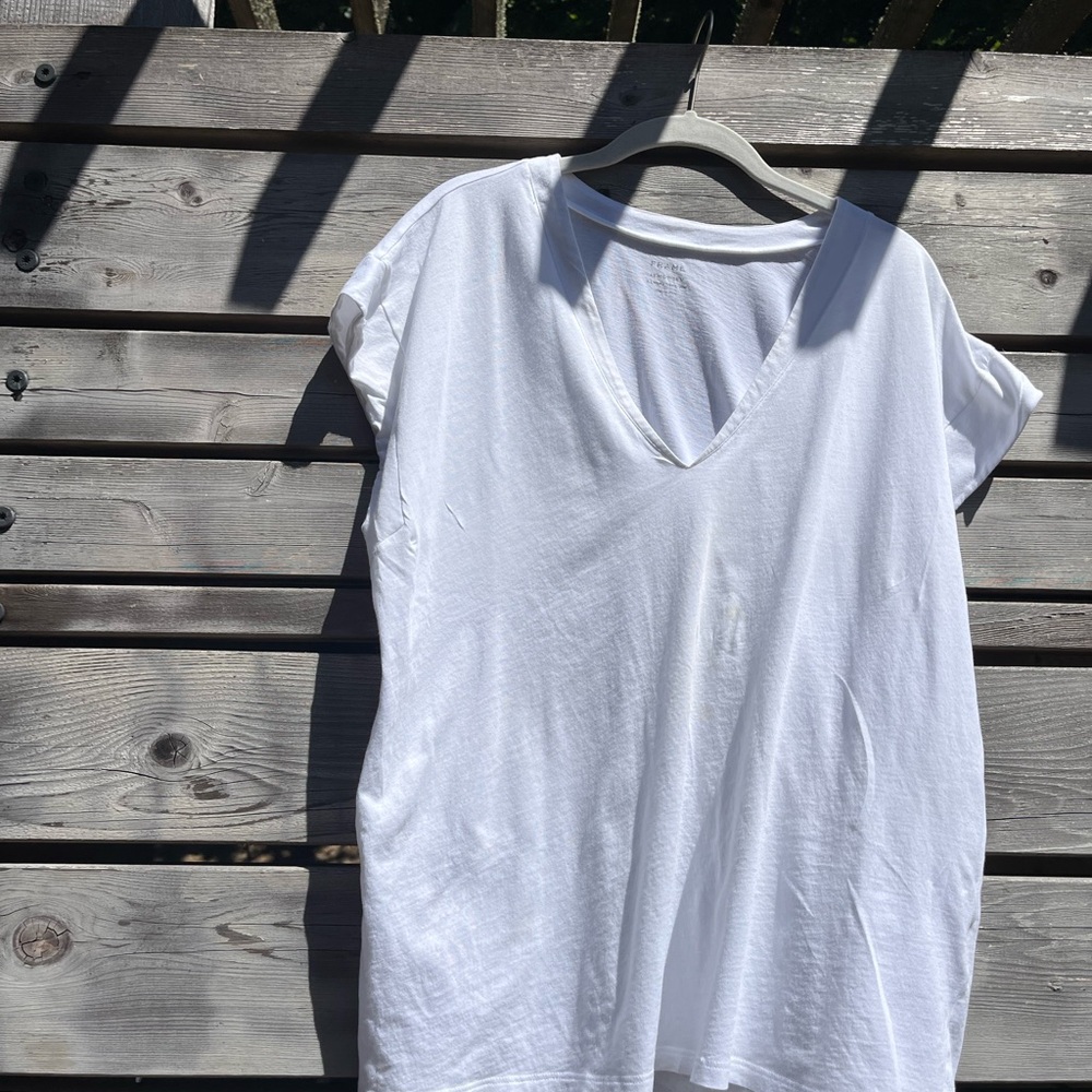 Frame White V-Neck Women's Top